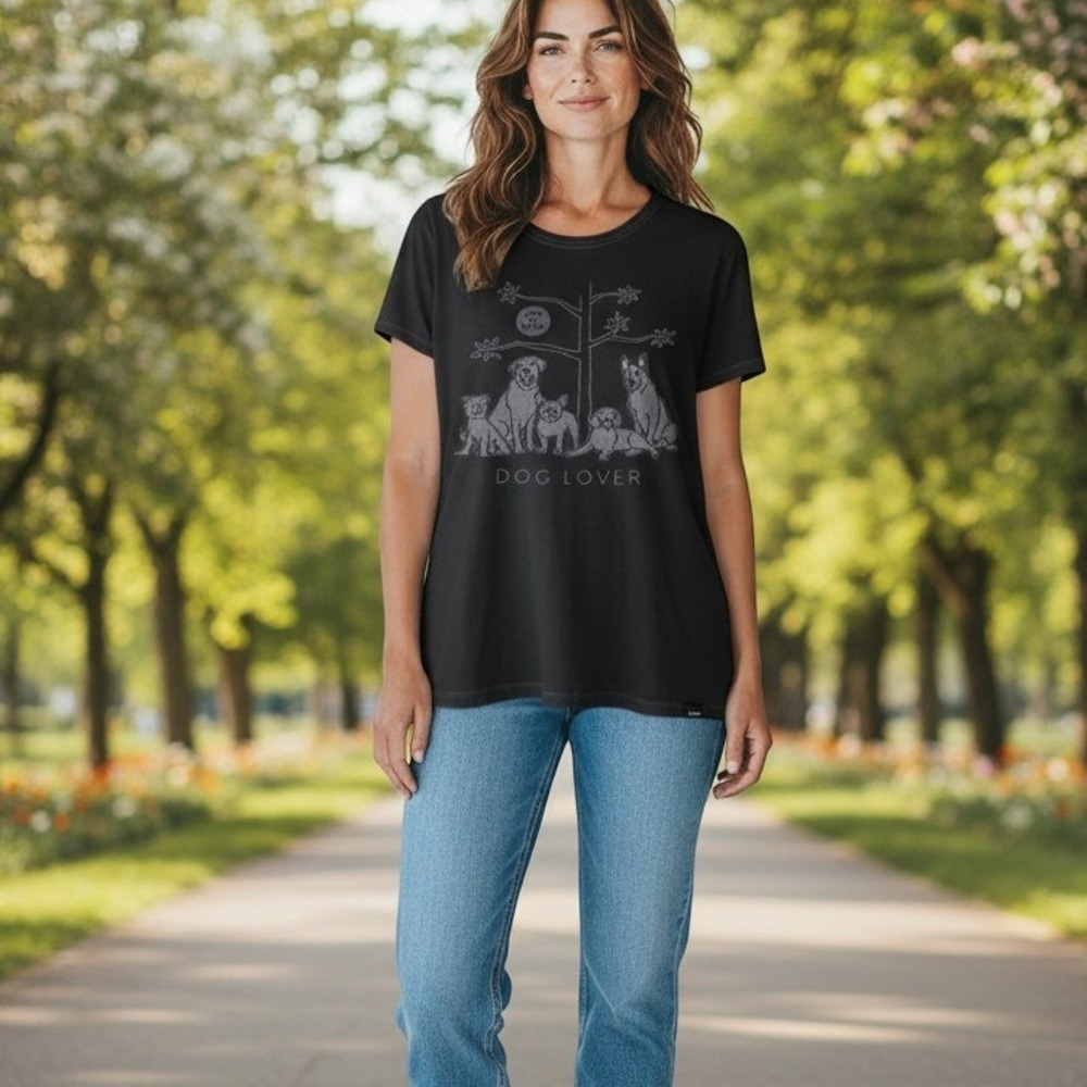 Life is Good Womens Dog Lover Crusher Graphic T-Shirt Black XXL